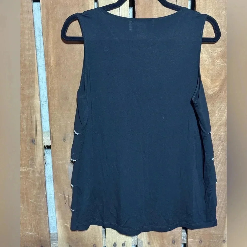 NWT Design History Black Pearl Rimmed Tiered Tank Top Size L With Solid Back - Picture 5 of 5